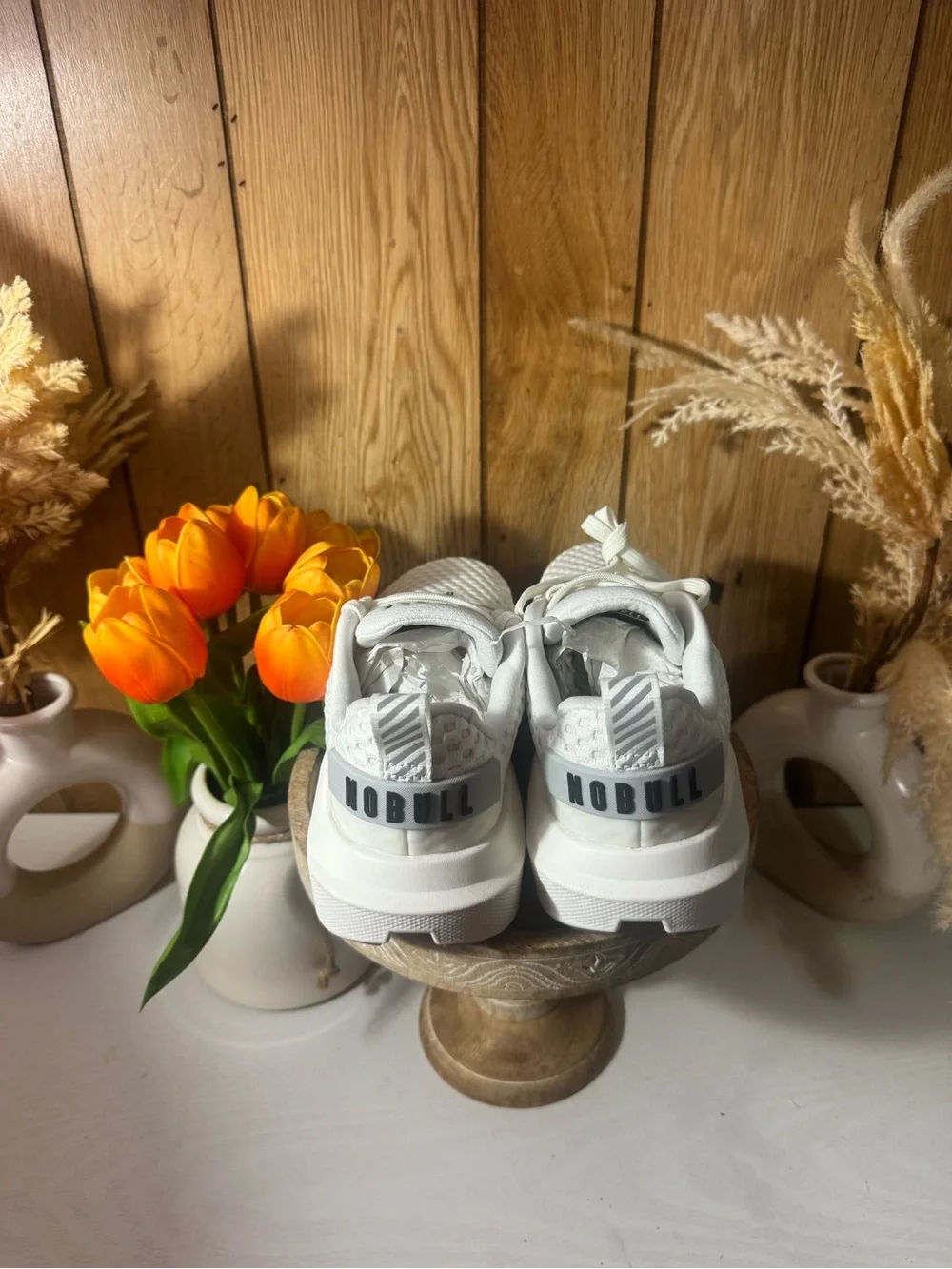 NOBULL Women’s White Knit Platform Sneakers with Tan Outsole